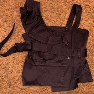 Marissa Webb black one ruffled shoulder belted top